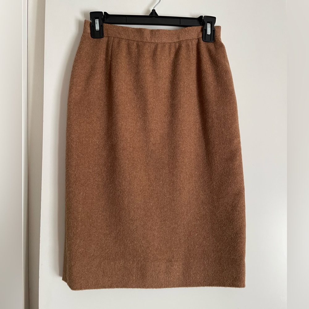 VTG Wool Cashmere Classic Soft Straight Pencil Skirt Lined Camel